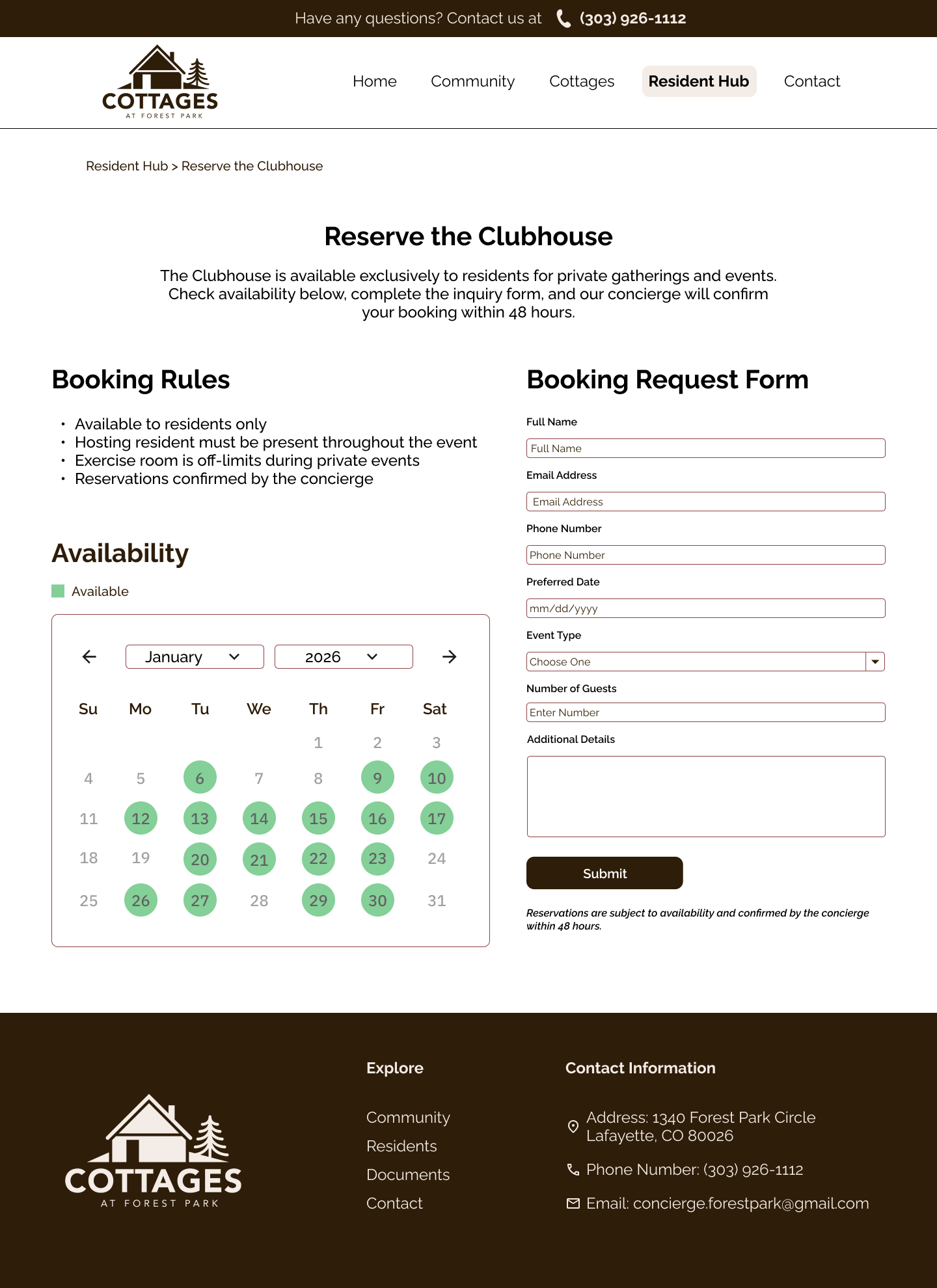 Clubhouse Availability
