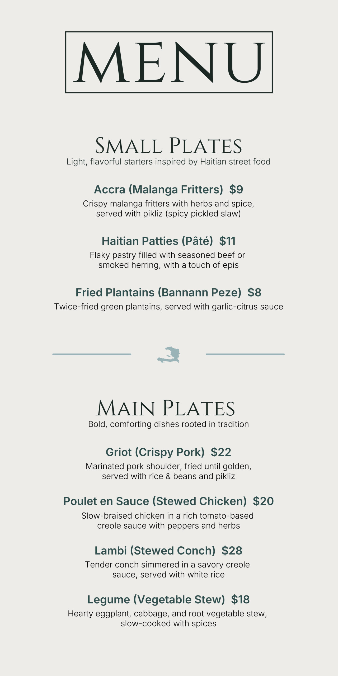 Menu page one