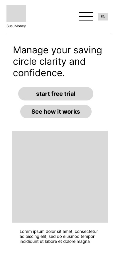 MenSol low-fidelity wireframe screen 1